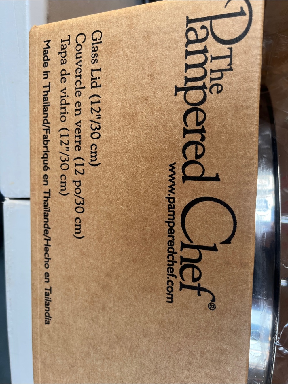 The Pampered Chef Glass Lid with Clear Glass and Silver Rim